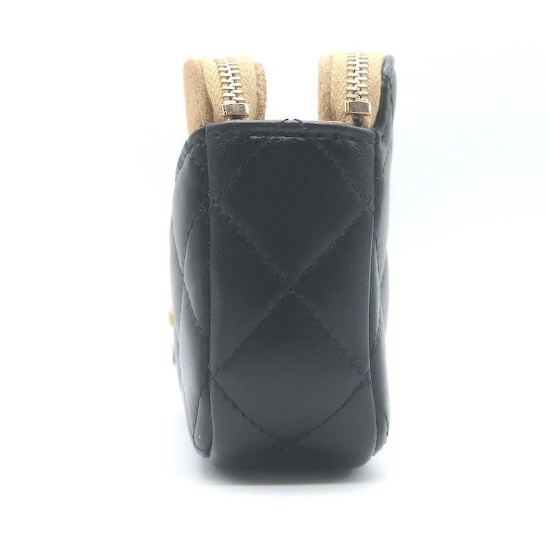 Chanel Zipped Phone Holder on Chain Black Quilted Lambskin Crossbody Bag