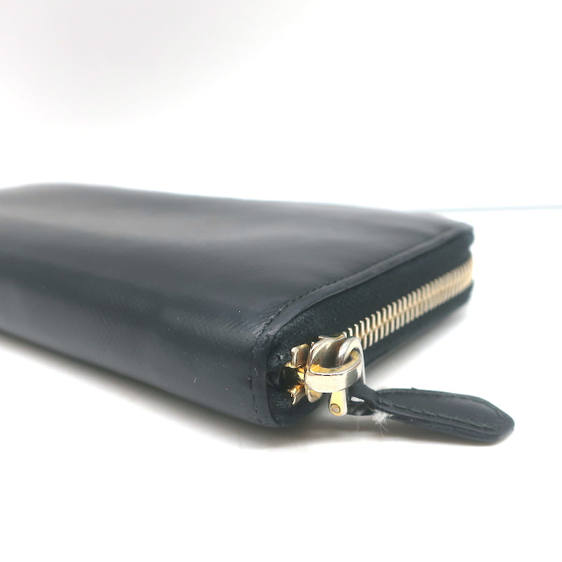 Prada Saffiano Leather Zip Around Wallet Black