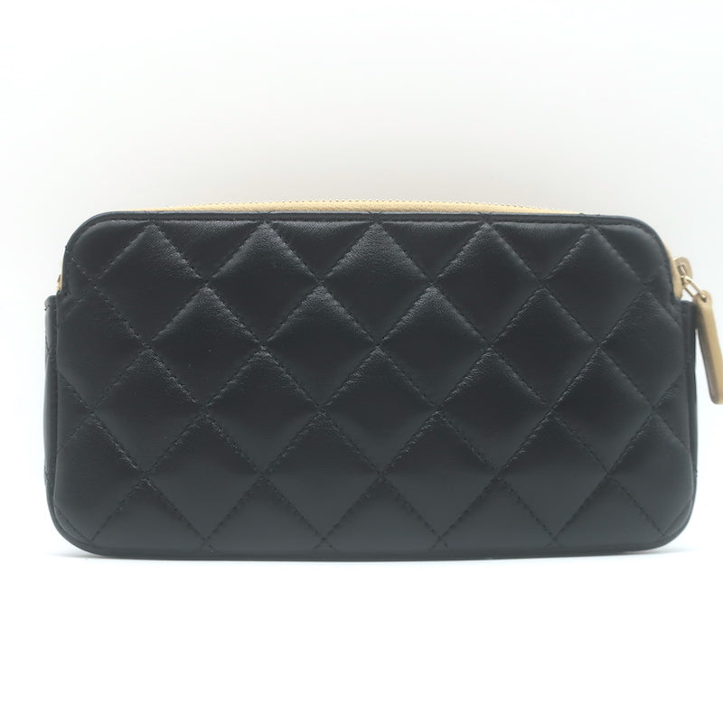 Chanel Zipped Phone Holder on Chain Black Quilted Lambskin Crossbody Bag