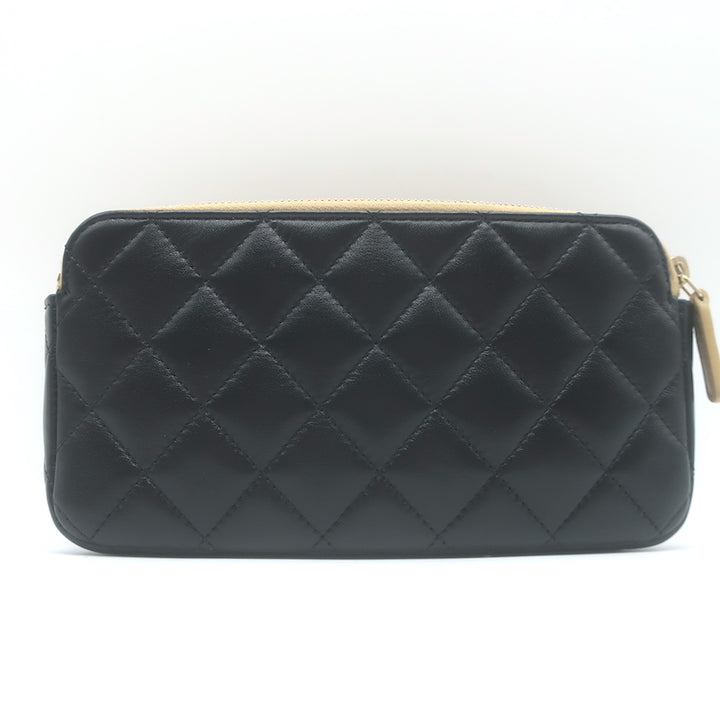 Chanel Zipped Phone Holder on Chain Black Quilted Lambskin Crossbody Bag