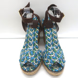 Tory Burch Frog Print Canvas Platform Espadrille Wedge Sandals Size 10