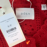 Doen Cosette Pointelle Knit Cardigan Cerise Red Alpaca-Blend Size Small NEW