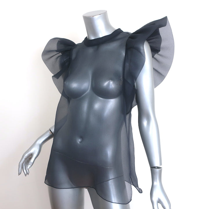 Jonathan Simkhai Corina Ruffled Organza Top Navy Size Small