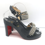 Christian Louboutin Bikool Spike Sandals Black Leather Size 37.5 Platform Heels
