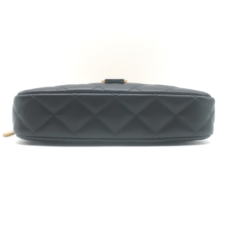 Chanel Zipped Phone Holder on Chain Black Quilted Lambskin Crossbody Bag