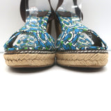 Tory Burch Frog Print Canvas Platform Espadrille Wedge Sandals Size 10