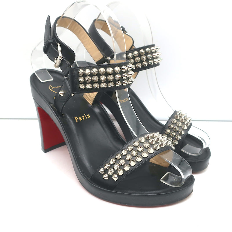 Christian Louboutin Bikool Spike Sandals Black Leather Size Platform Heels