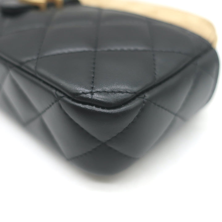 Chanel Zipped Phone Holder on Chain Black Quilted Lambskin Crossbody Bag