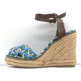 Tory Burch Frog Print Canvas Platform Espadrille Wedge Sandals Size 10