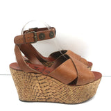 Lanvin Snake-Embossed Cork Platform Wedge Sandals Brown Leather Size 40