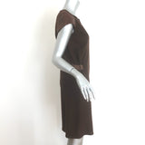 Peter Cohen Leather-Sleeve Cashmere Belted-Side Dress Brown Size Small NEW