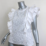 Veronica Beard Calisata Ruffled Eyelet-Embroidered Top White Cotton