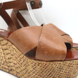 Lanvin Snake-Embossed Cork Platform Wedge Sandals Brown Leather Size 40