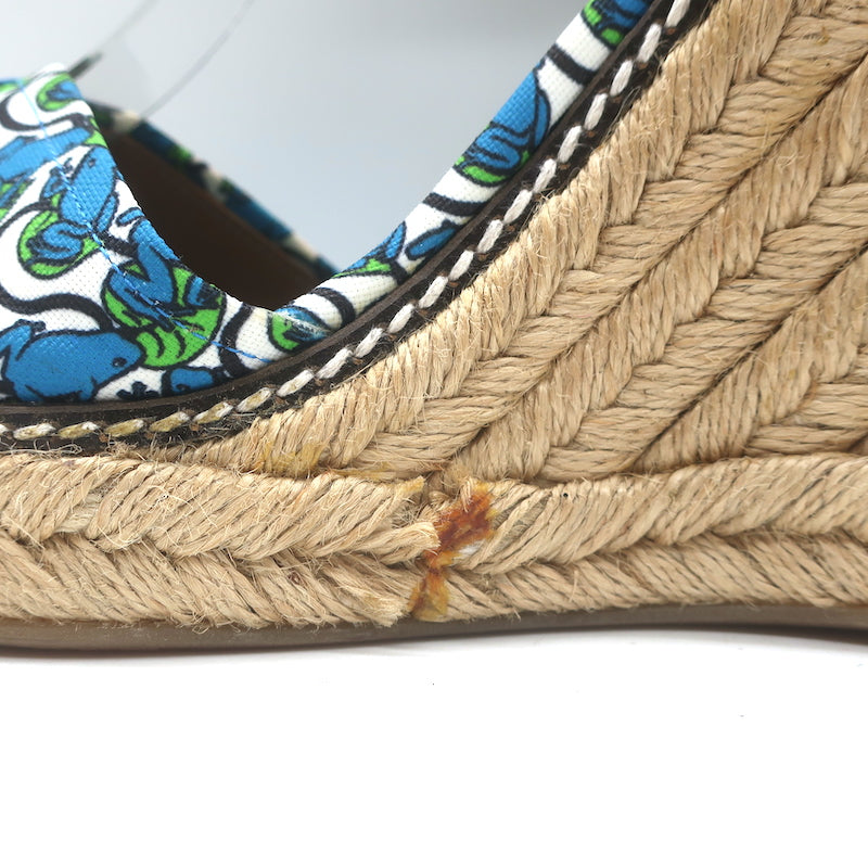 Tory Burch Frog Print Canvas Platform Espadrille Wedge Sandals Size 10