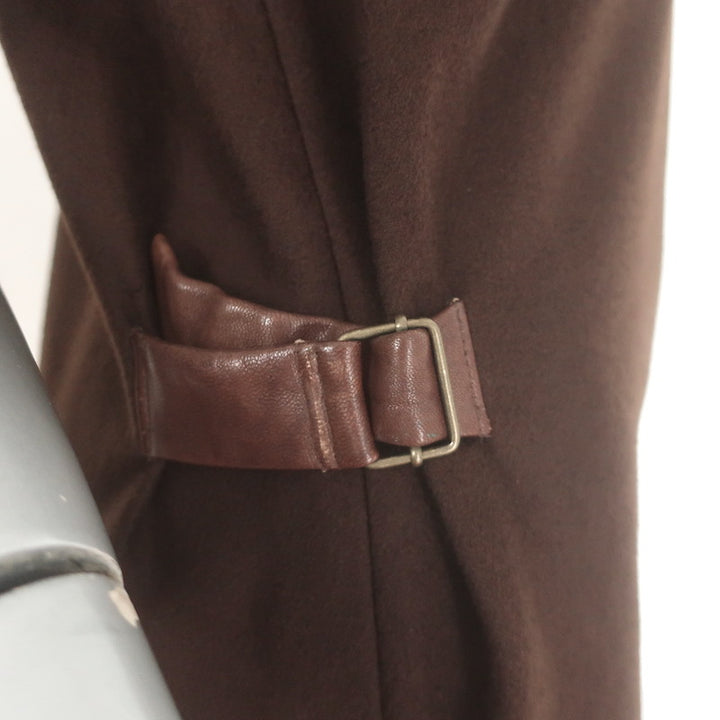 Peter Cohen Leather-Sleeve Cashmere Belted-Side Dress Brown Size Small NEW