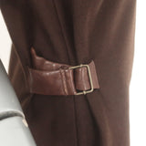 Peter Cohen Leather-Sleeve Cashmere Belted-Side Dress Brown Size Small NEW