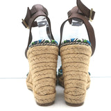 Tory Burch Frog Print Canvas Platform Espadrille Wedge Sandals Size 10