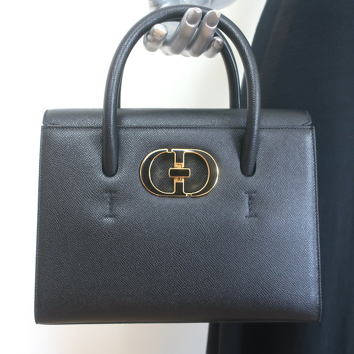 Christian Dior St. Honore Medium Tote Black Grained Leather Crossbody Bag