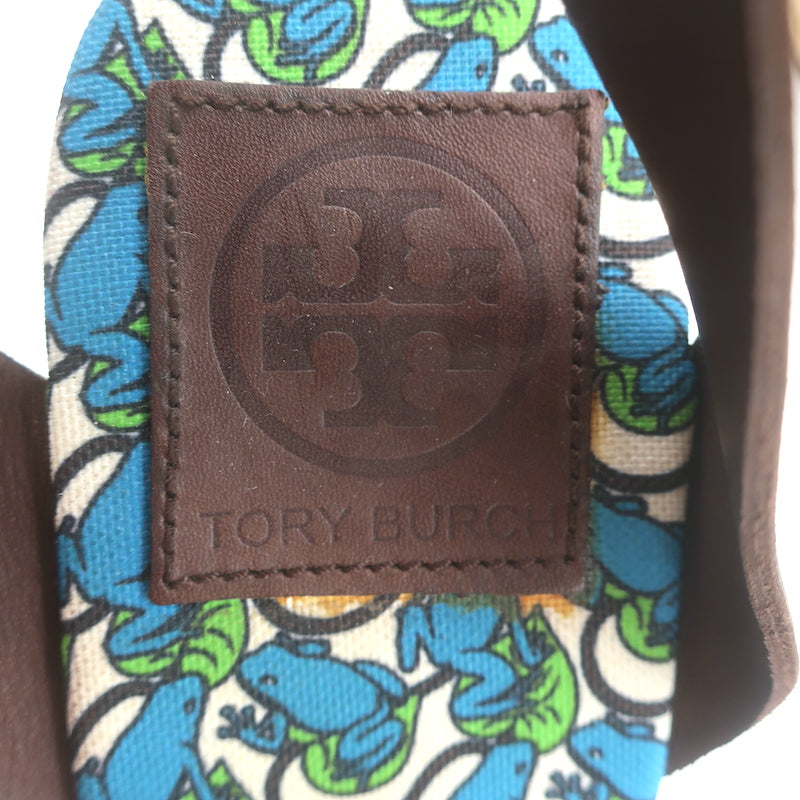 Tory Burch Frog Print Canvas Platform Espadrille Wedge Sandals Size 10