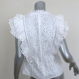 Veronica Beard Calisata Ruffled Eyelet-Embroidered Top White Cotton