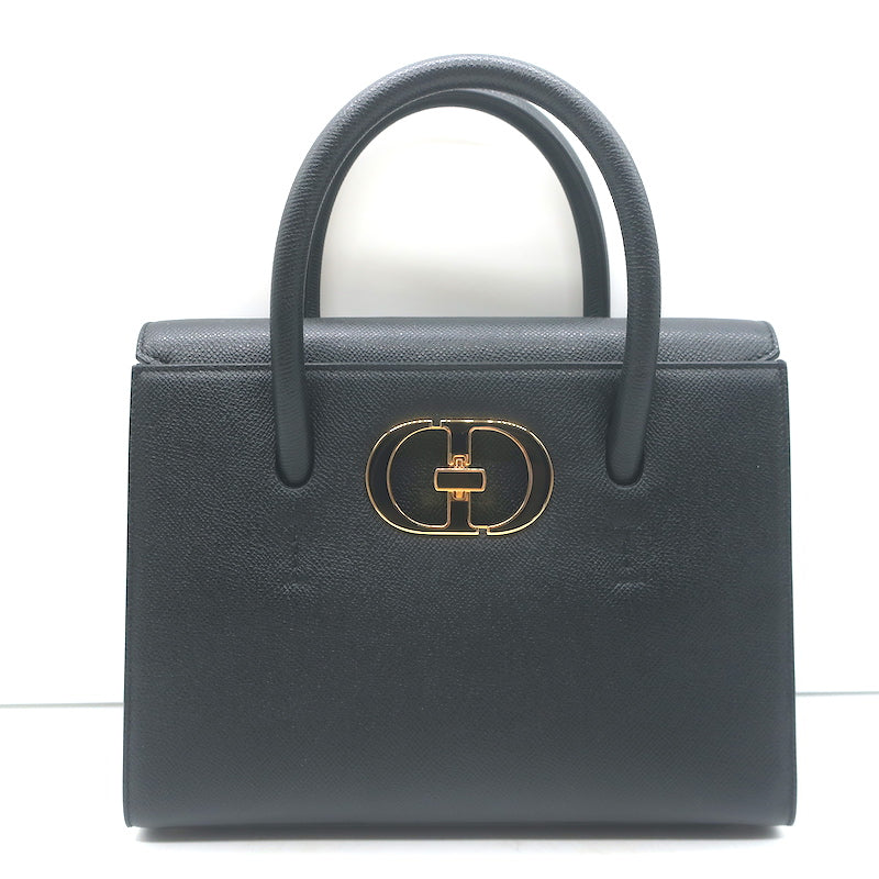 Christian Dior St. Honore Medium Tote Black Grained Leather Crossbody Bag