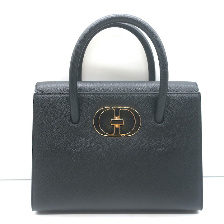 Christian Dior St. Honore Medium Tote Black Grained Leather Crossbody Bag