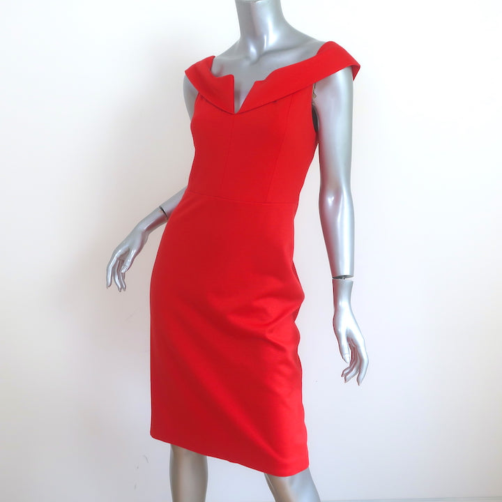 Alice + Olivia Sienna Off the Shoulder Sheath Dress Red Stretch Jersey Size 6
