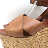 Lanvin Snake-Embossed Cork Platform Wedge Sandals Brown Leather Size 40