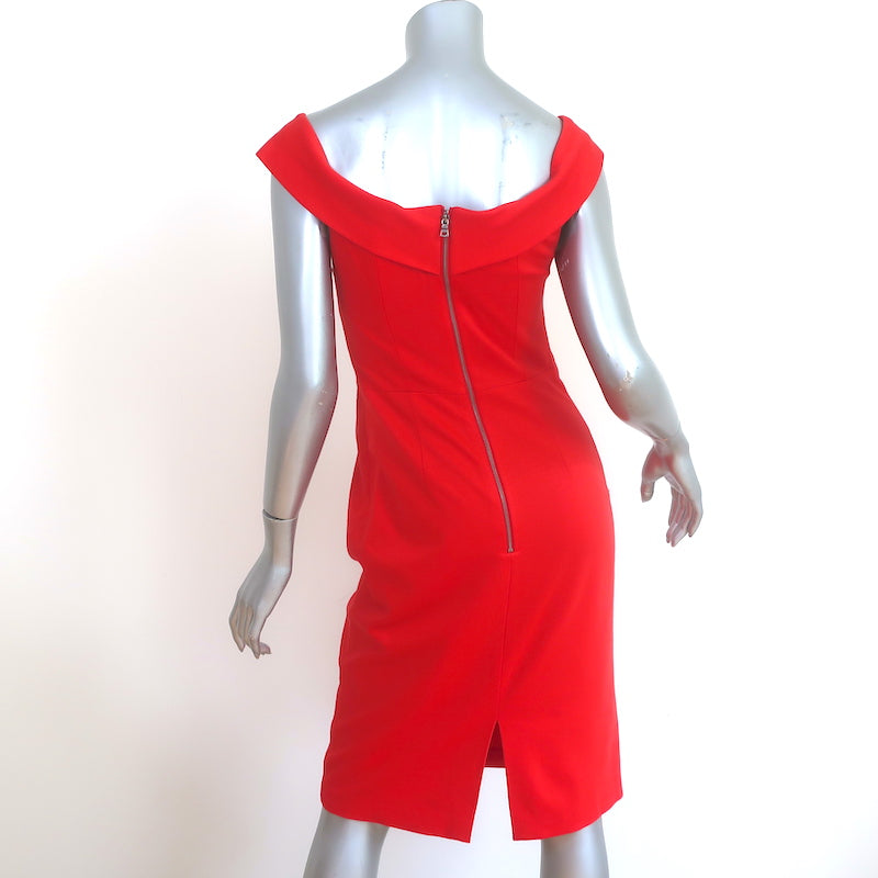 Alice + Olivia Sienna Off the Shoulder Sheath Dress Red Stretch Jersey Size 6