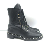 Stuart Weitzman Sondra Pearl-Trimmed Flat Combat Boots Black Leather Size 9