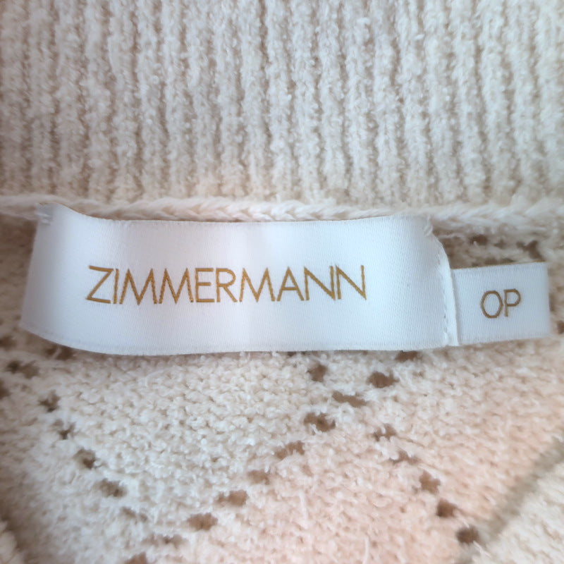 Zimmermann Matchmaker Pointelle Knit Polo Top Ivory Cotton-Blend Size 0P