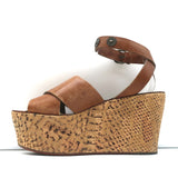 Lanvin Snake-Embossed Cork Platform Wedge Sandals Brown Leather Size 40