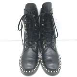 Stuart Weitzman Sondra Pearl-Trimmed Flat Combat Boots Black Leather Size 9