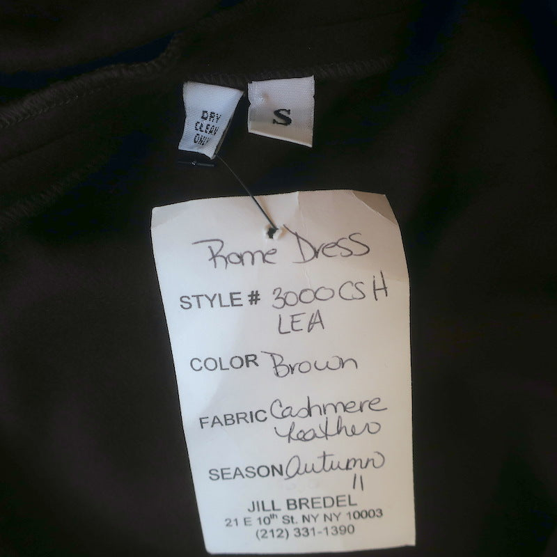 Peter Cohen Leather-Sleeve Cashmere Belted-Side Dress Brown Size Small NEW