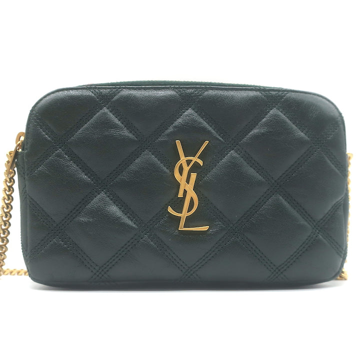 Saint Laurent Becky Quilted Double Zip Pouch Dark Green Leather Crossbody Bag