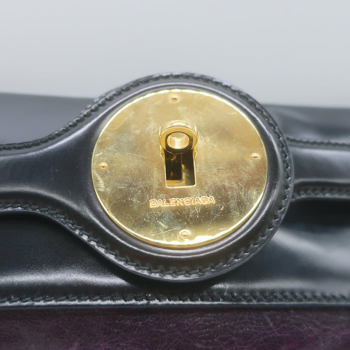 Balenciaga Lune Clutch Dark Purple &amp; Black Leather