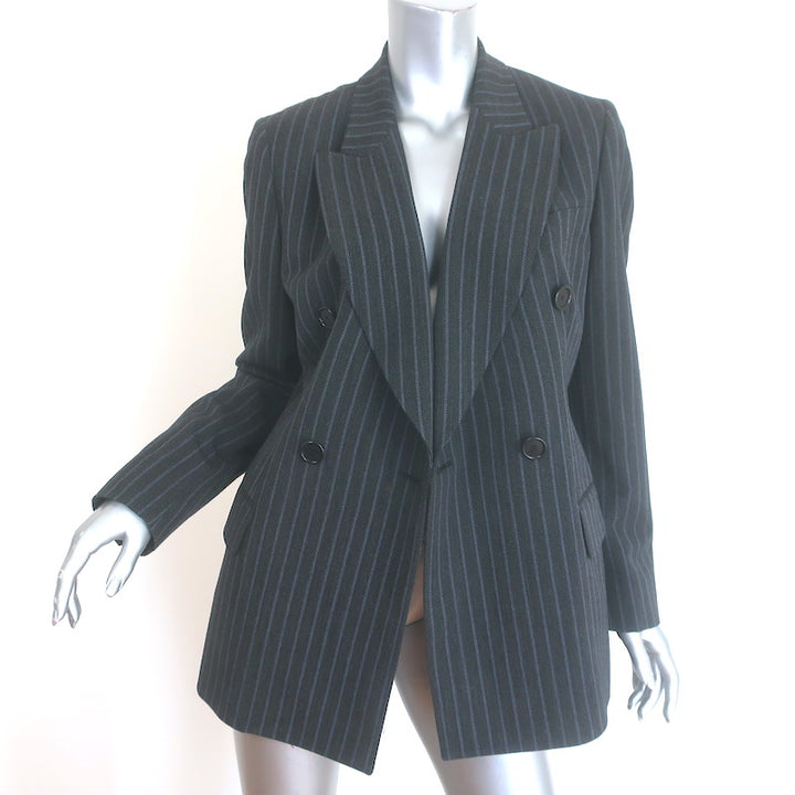Dolce &amp; Gabbana Pinstripe Double Breasted Blazer Charcoal/Blue Wool Size 44