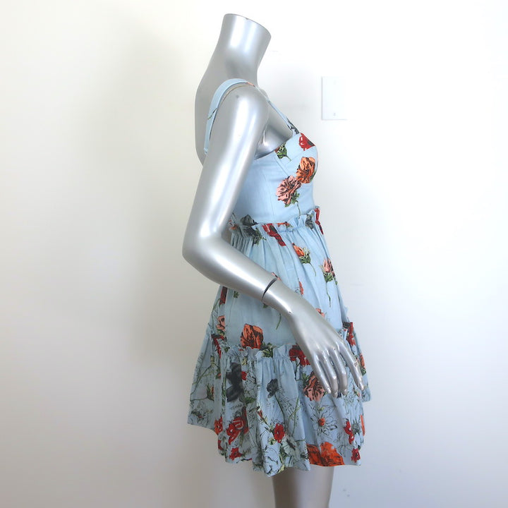 Cara Cara Audrey Bustier Mini Dress Botanica Blue Floral Print Linen Size 0 NEW