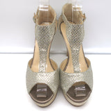 Jimmy Choo Totem T-Strap Platform Sandals Champagne Glitter Lame Size 37.5
