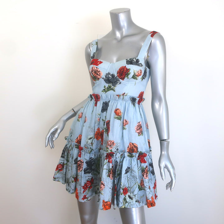 Cara Cara Audrey Bustier Mini Dress Botanica Blue Floral Print Linen Size 0 NEW