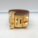 Hermes Collier de Chien PM Cuff Bracelet Taupe Leather Rose Gold Hardware