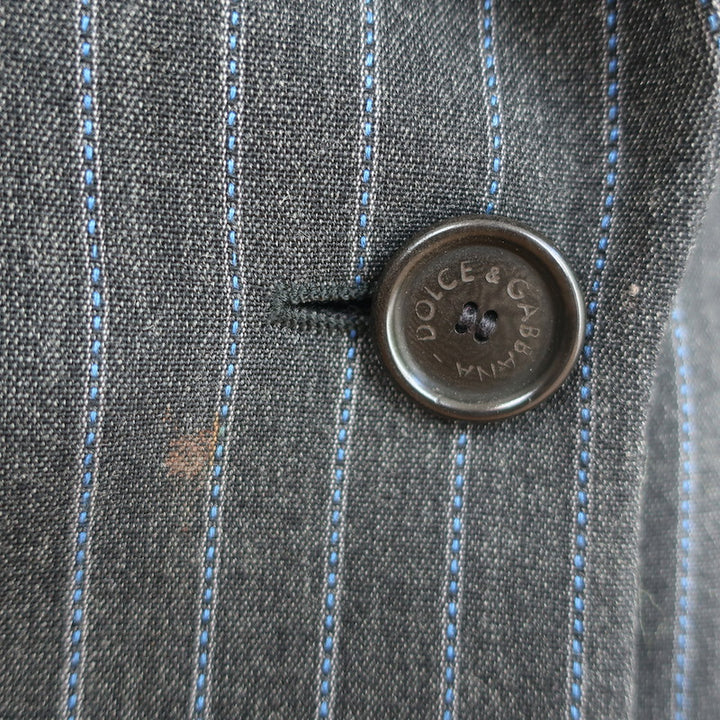 Dolce &amp; Gabbana Pinstripe Double Breasted Blazer Charcoal/Blue Wool Size 44