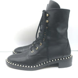 Stuart Weitzman Sondra Pearl-Trimmed Flat Combat Boots Black Leather Size 9