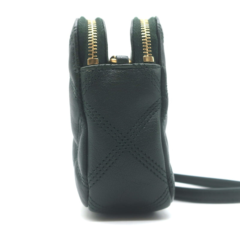 Saint Laurent Becky Quilted Double Zip Pouch Dark Green Leather Crossbody Bag