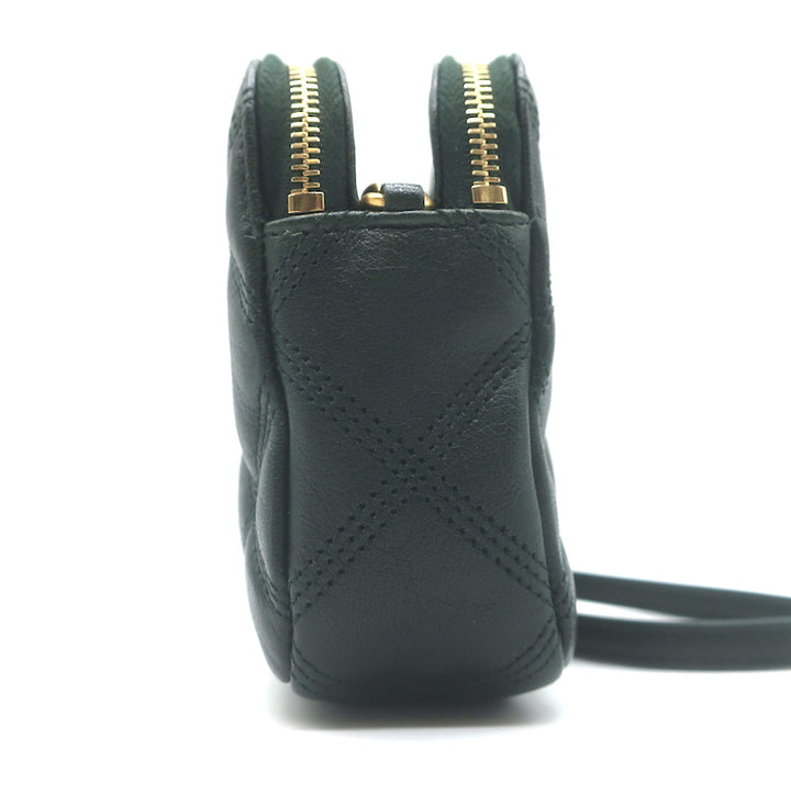 Saint Laurent Becky Quilted Double Zip Pouch Dark Green Leather Crossbody Bag