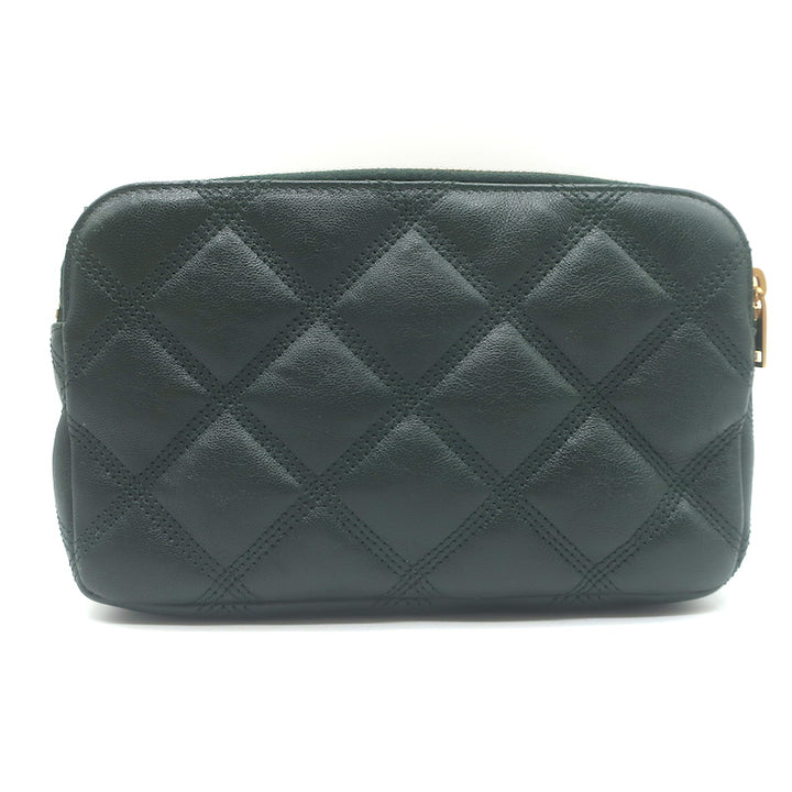 Saint Laurent Becky Quilted Double Zip Pouch Dark Green Leather Crossbody Bag