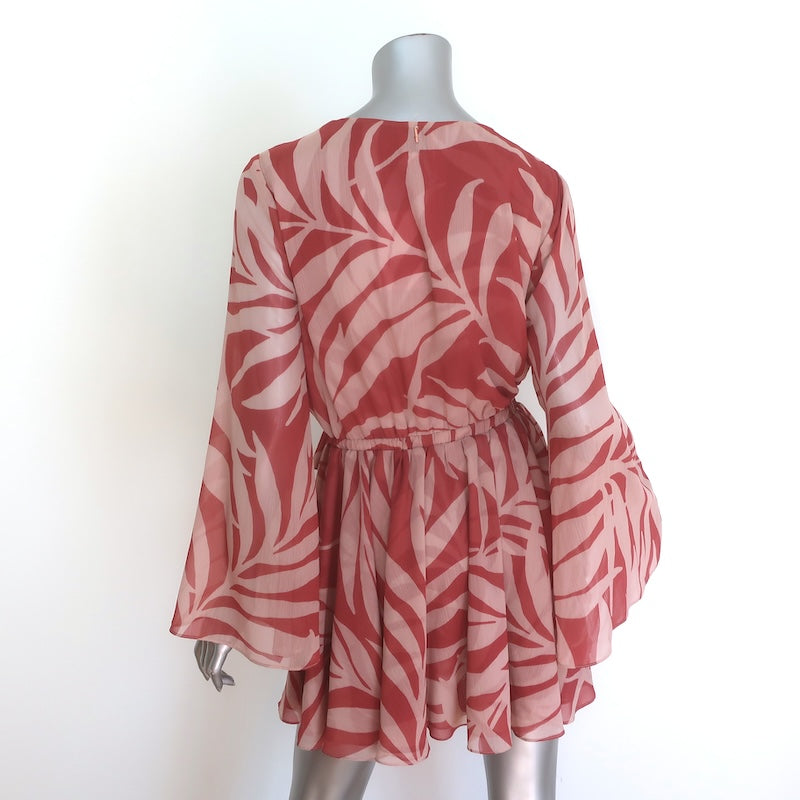 MISA Kaia Mini Wrap Dress Beige/Rust Palm Frond Print Chiffon Size Small NEW
