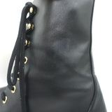 Stuart Weitzman Sondra Pearl-Trimmed Flat Combat Boots Black Leather Size 9