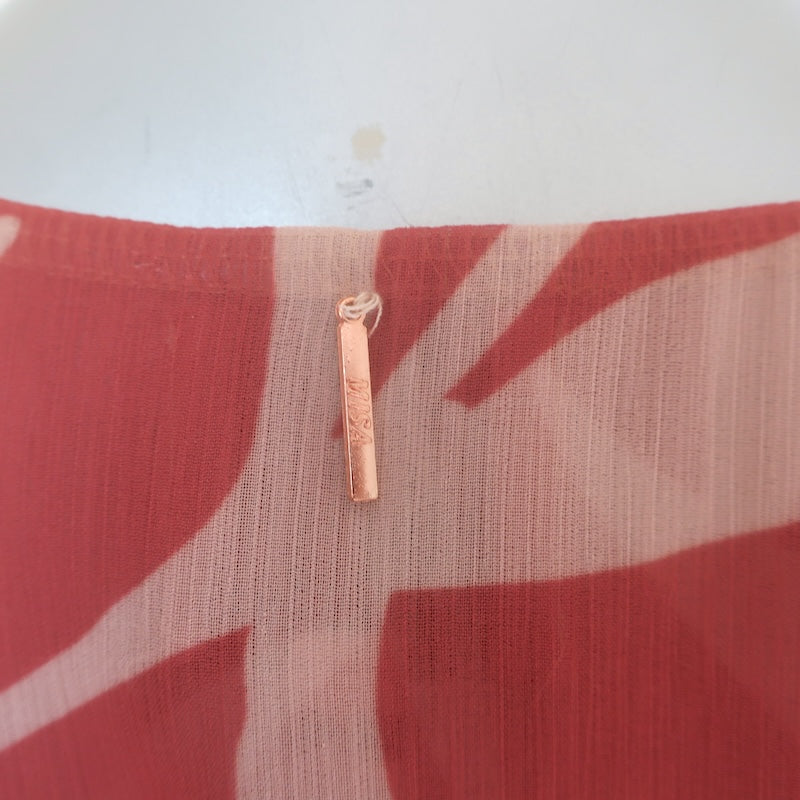 MISA Kaia Mini Wrap Dress Beige/Rust Palm Frond Print Chiffon Size Small NEW