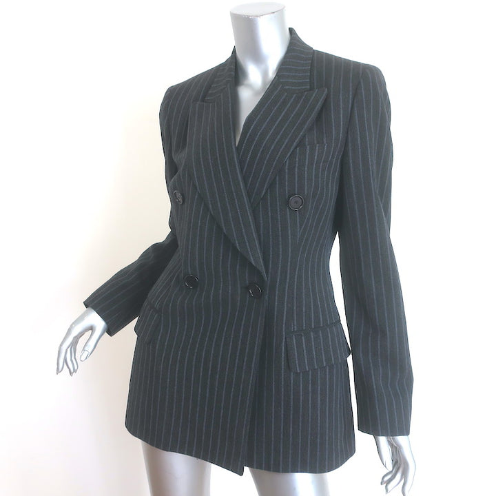 Dolce &amp; Gabbana Pinstripe Double Breasted Blazer Charcoal/Blue Wool Size 44